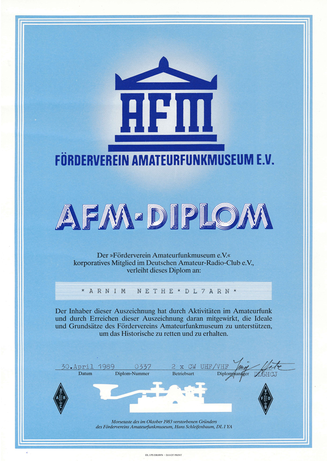 AFM-Diplom von DL7ARN