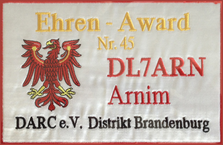 Ehren-Award #45 des Distrikt Brandenburg  für DL7ARN Arnim